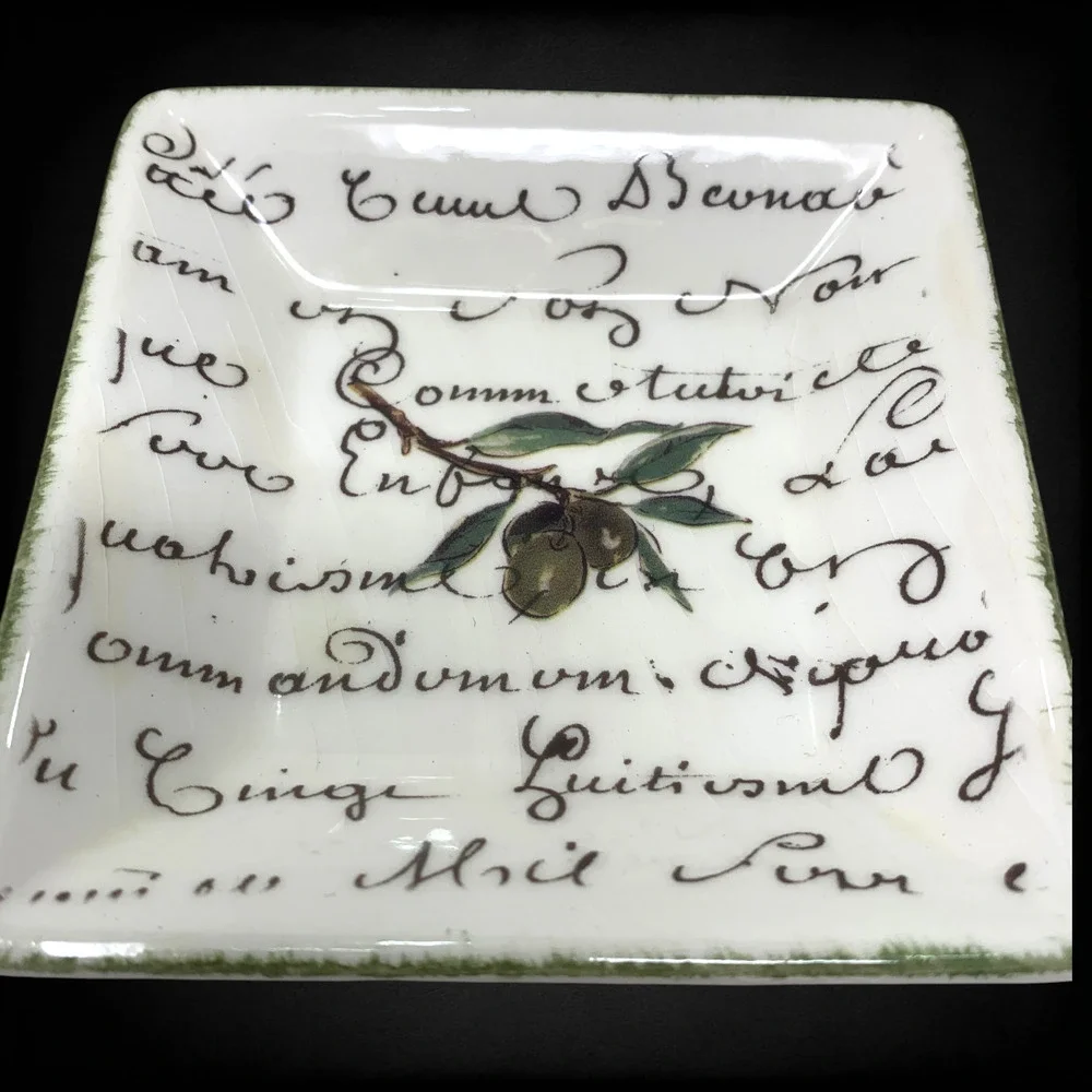 Lot 6 x Williams Sonoma Olive Script Oil Dipping Plates Square 4